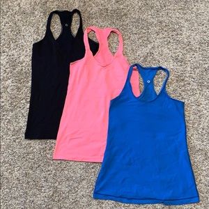 Black/Pink/Blue Lululemon Cool Racerback Tanks Sz8